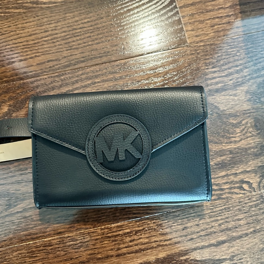 Black genuine leather belt wallet